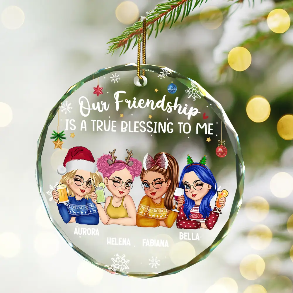 Our Friendship Is A True Blessing Christmas - Personalized Circle Glass Ornament - Image 2