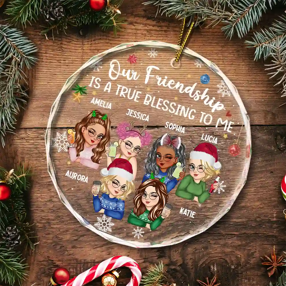 Our Friendship Is A True Blessing Christmas - Personalized Circle Glass Ornament - Image 5