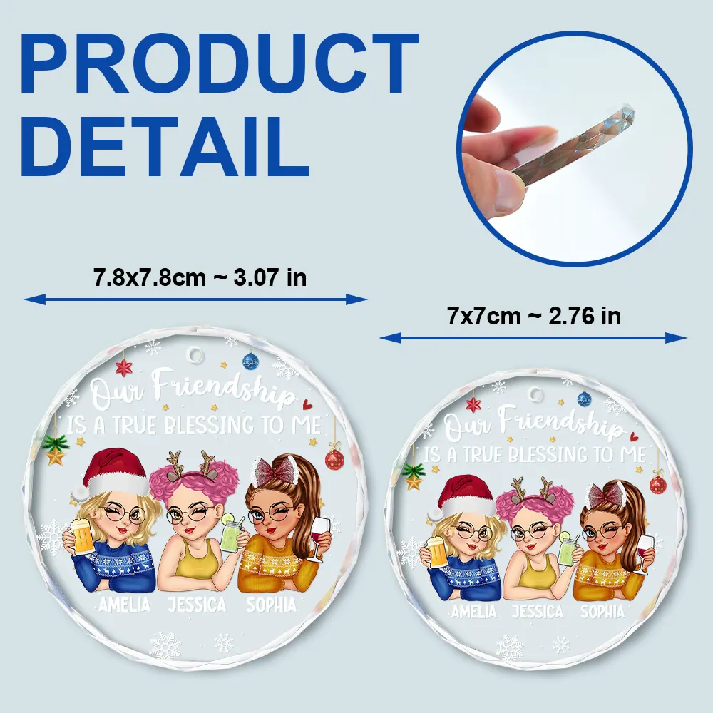 Our Friendship Is A True Blessing Christmas - Personalized Circle Glass Ornament - Image 6