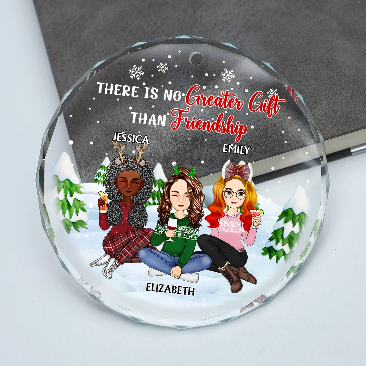 Our Friendship Is A True Blessing To Me - Christmas Gifts For Besties, Friends - Personalized Circle Glass Ornament - Image 2