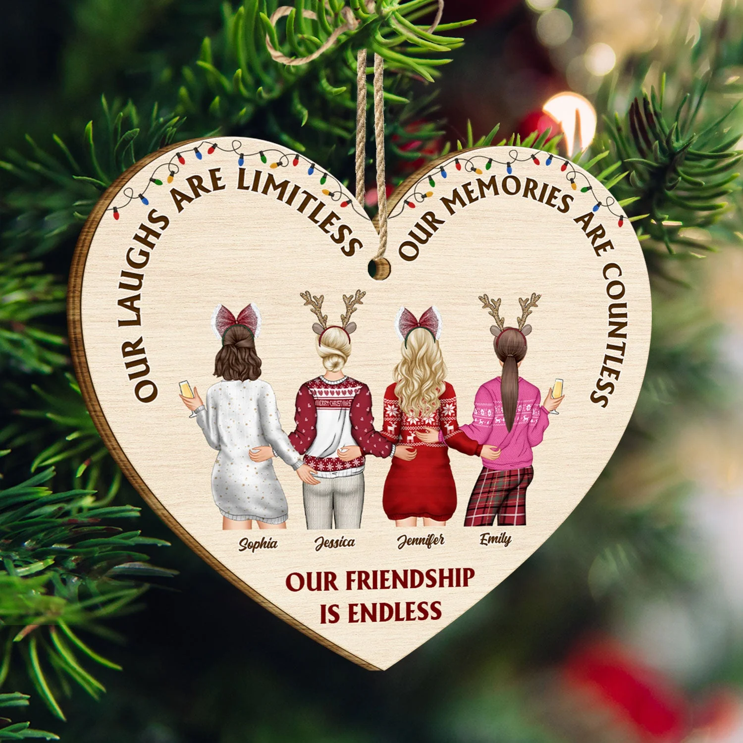 Our Friendship Is Endless - Christmas Gift For Besties, BFF Best Friends, Sisters - Personalized Custom Shaped Wooden Ornament - Image 4