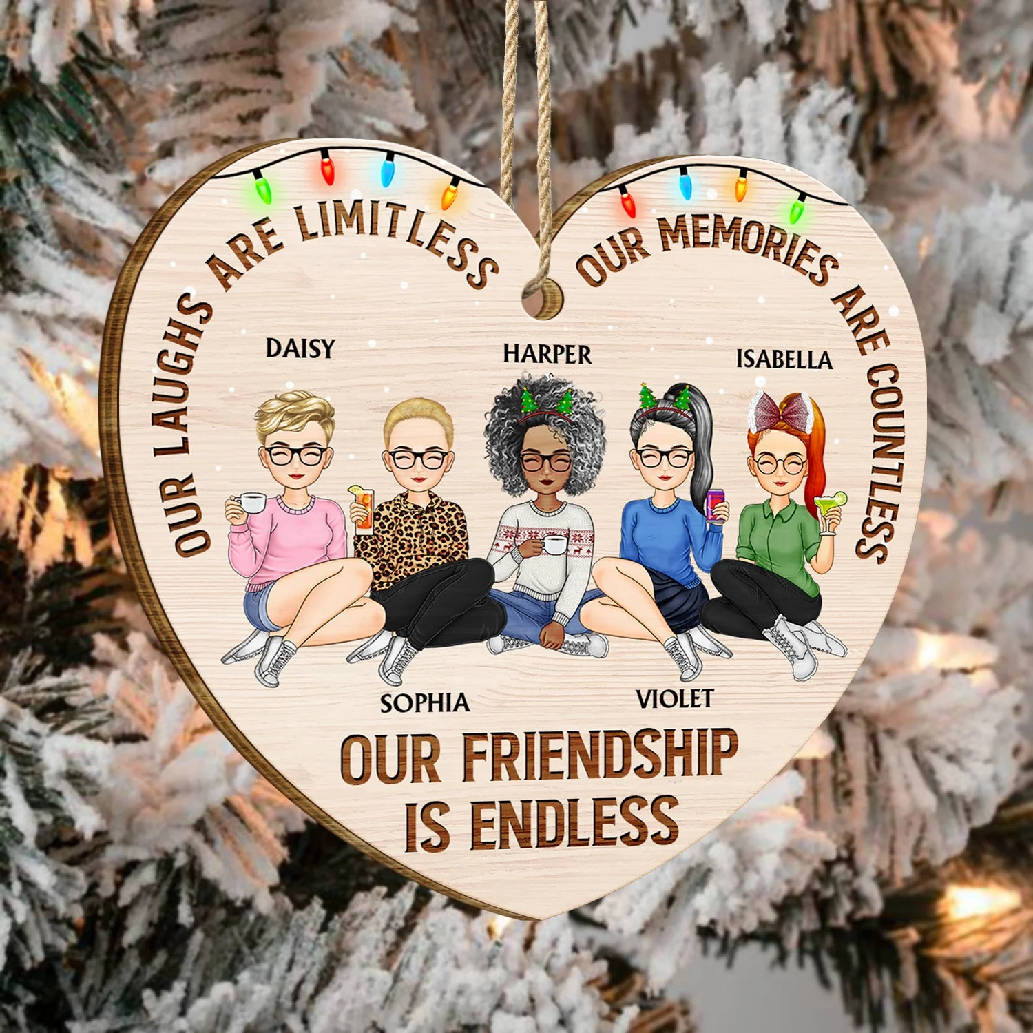 Our Friendship Is Endless - Christmas Gifts For Besties, Best Friends - Personalized Custom Shaped Wooden Ornament - Image 4