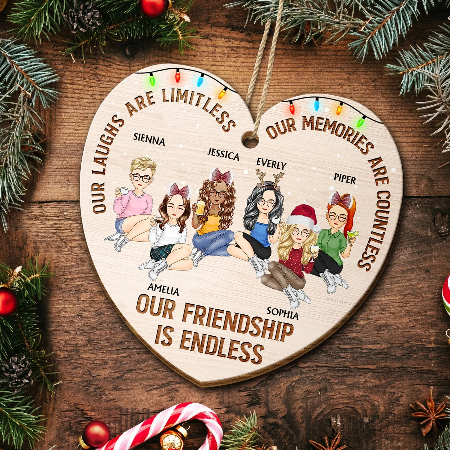 Our Friendship Is Endless - Christmas Gifts For Besties, Best Friends - Personalized Custom Shaped Wooden Ornament - Image 5