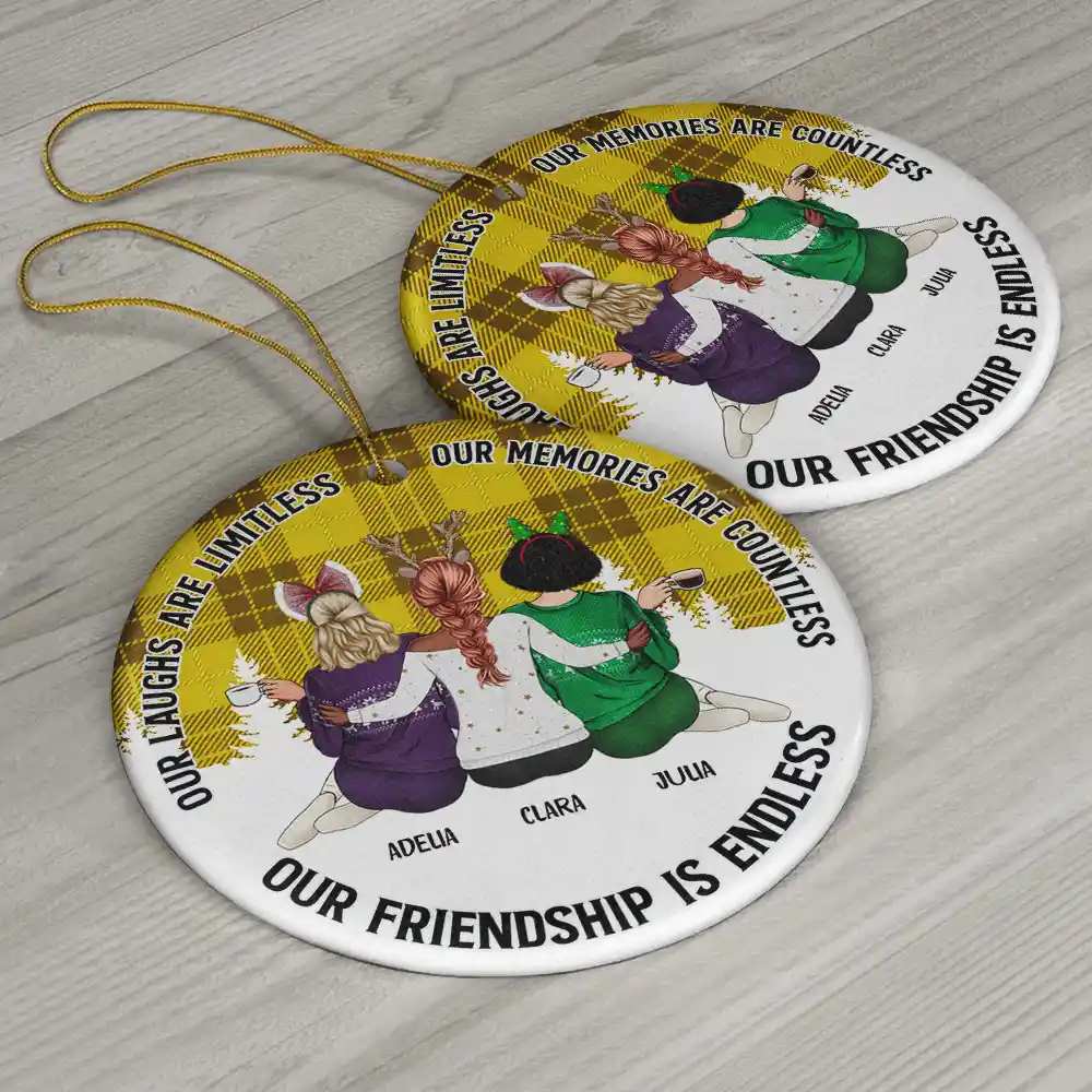 Our Friendship Is Endless - Personalized Circle Ceramic Ornament - Image 6