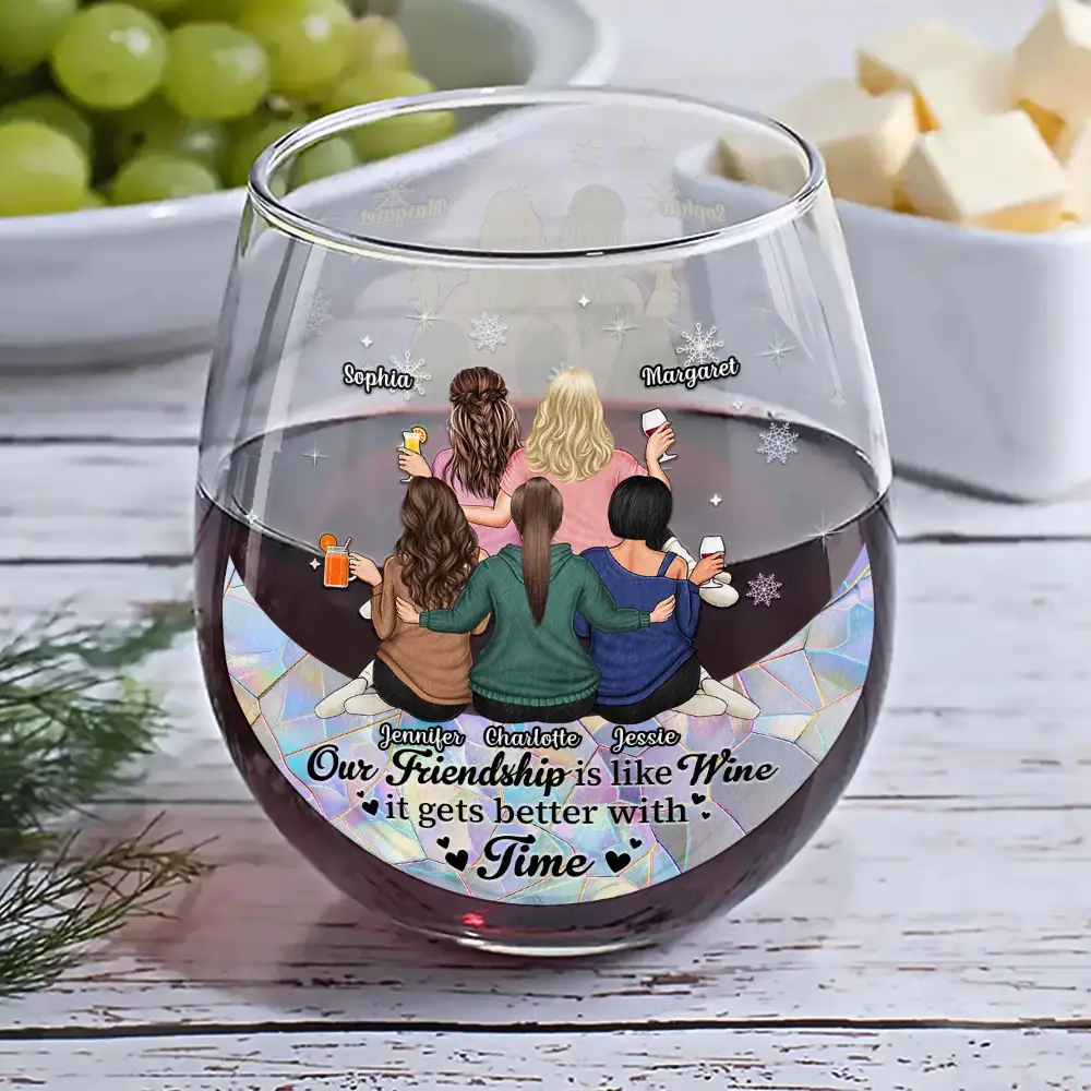 Our Friendship Is Like Wine It Gets Better With Time - Personalized Stemless Wine Glass - Image 6