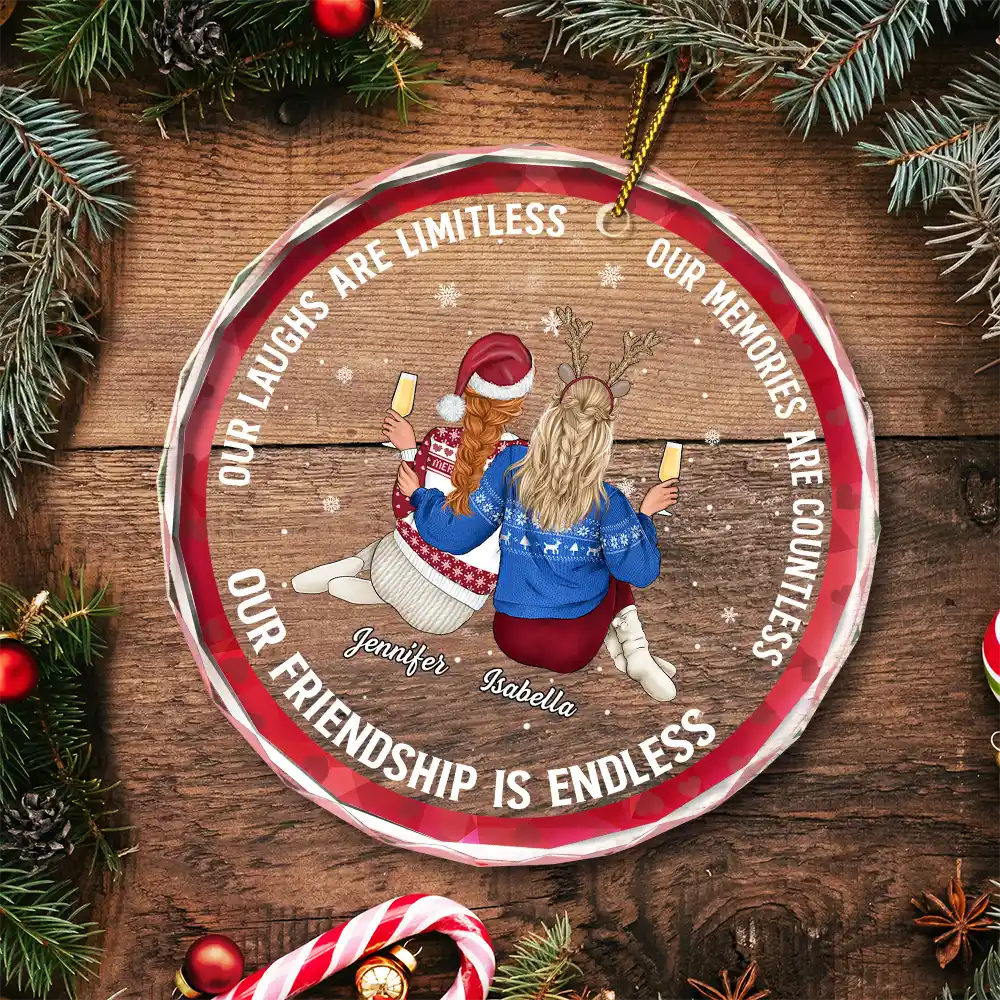 Our Friendship Is Limitless - Personalized Circle Glass Ornament - Image 5