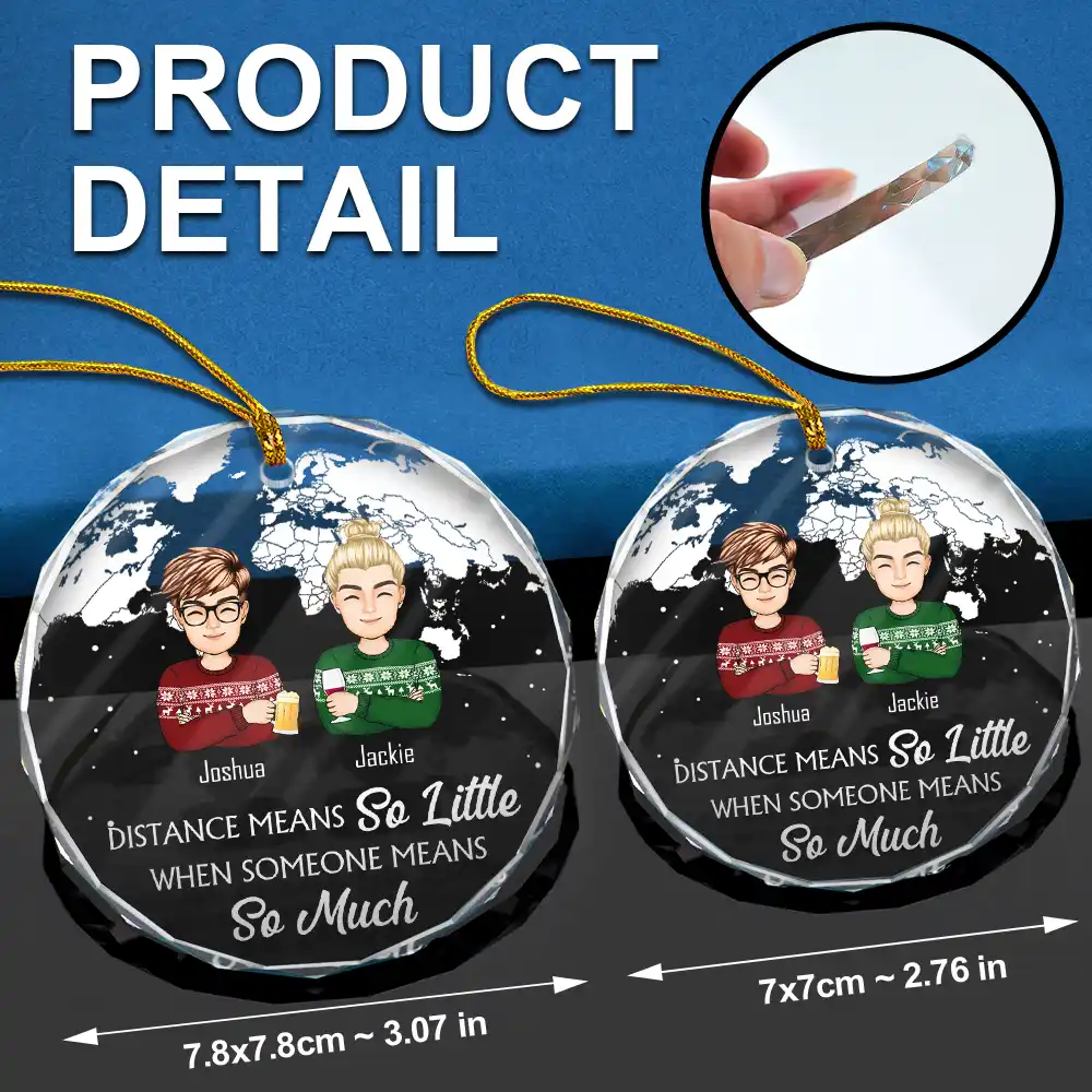 Our Friendship Knows No Distance Cartoon Bestie - Personalized Circle Glass Ornament - Image 6