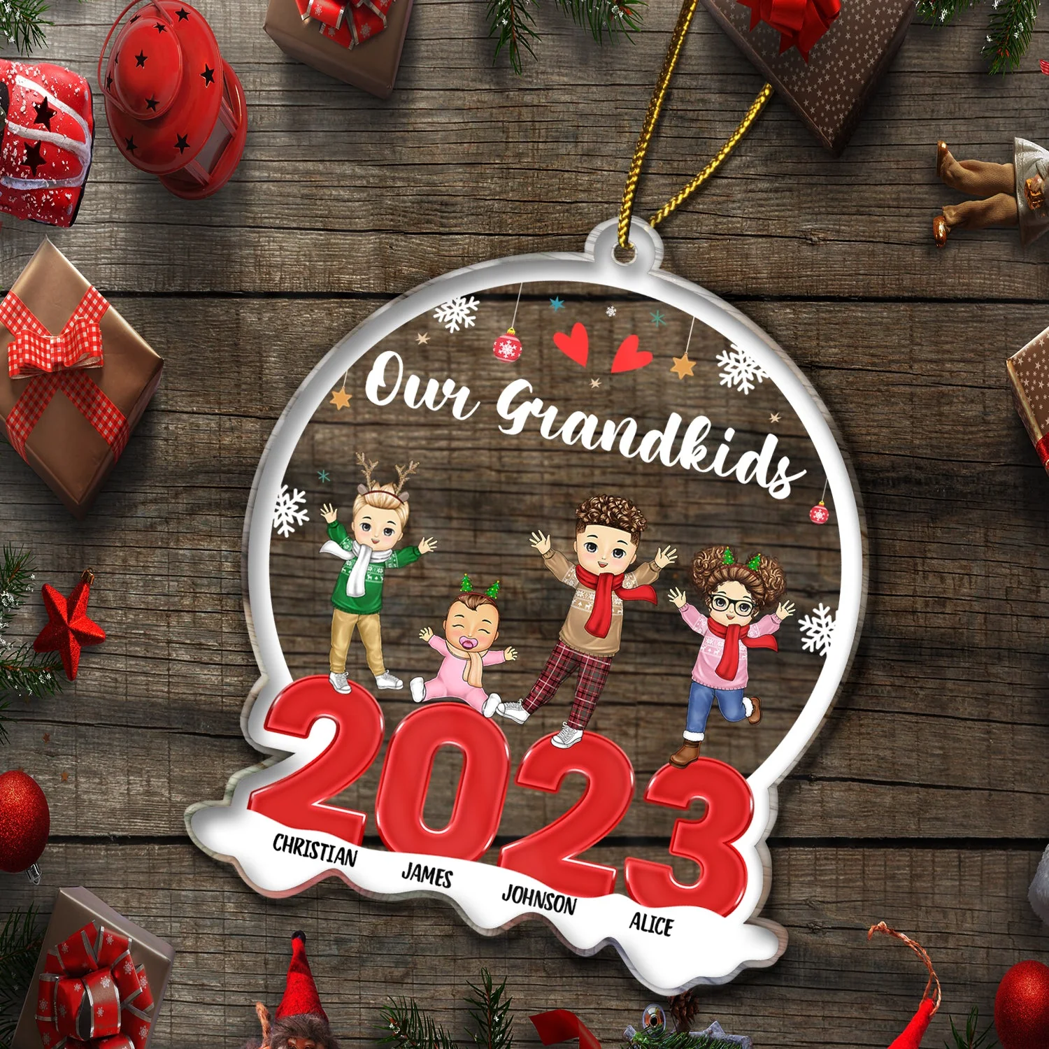 Our Grandkids 2023 - Christmas Gift For Grandparent - Personalized Custom Shaped Acrylic Ornament - Image 5