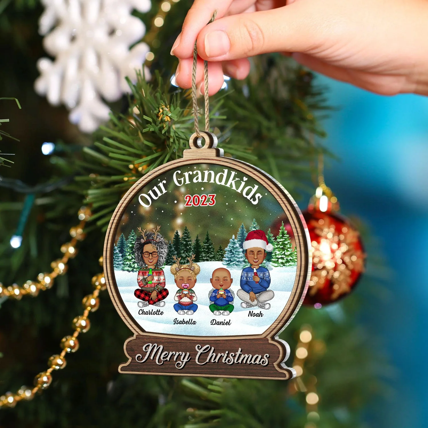 Our Grandkids Children - Christmas Gift For Family, Grandma, Grandpa, Grandparents - Personalized 2-Layered Mix Ornament - Image 4