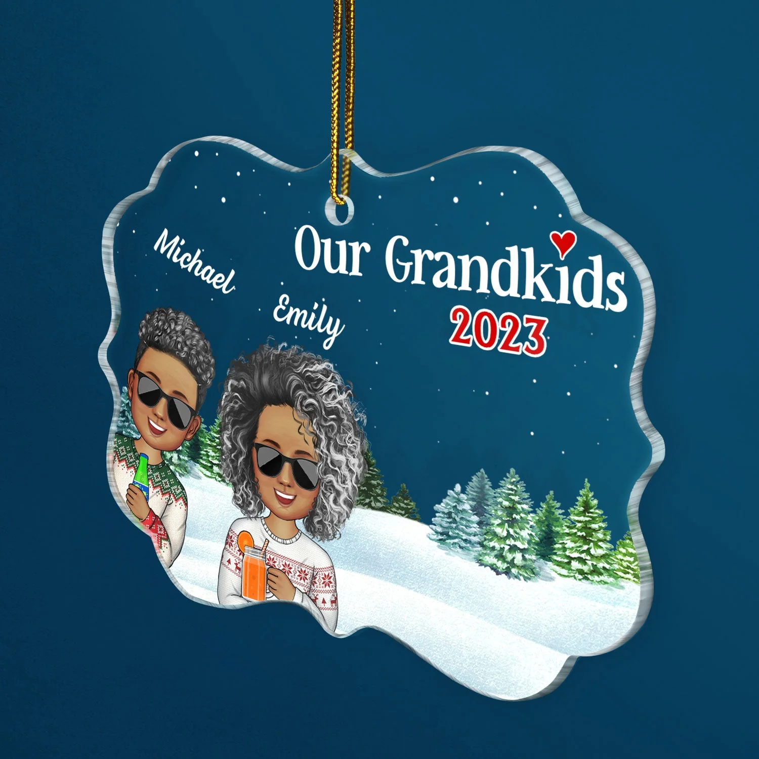 Our Grandkids Children - Christmas Gift For Family, Grandma, Grandpa, Grandparents - Personalized Medallion Acrylic Ornament - Image 2