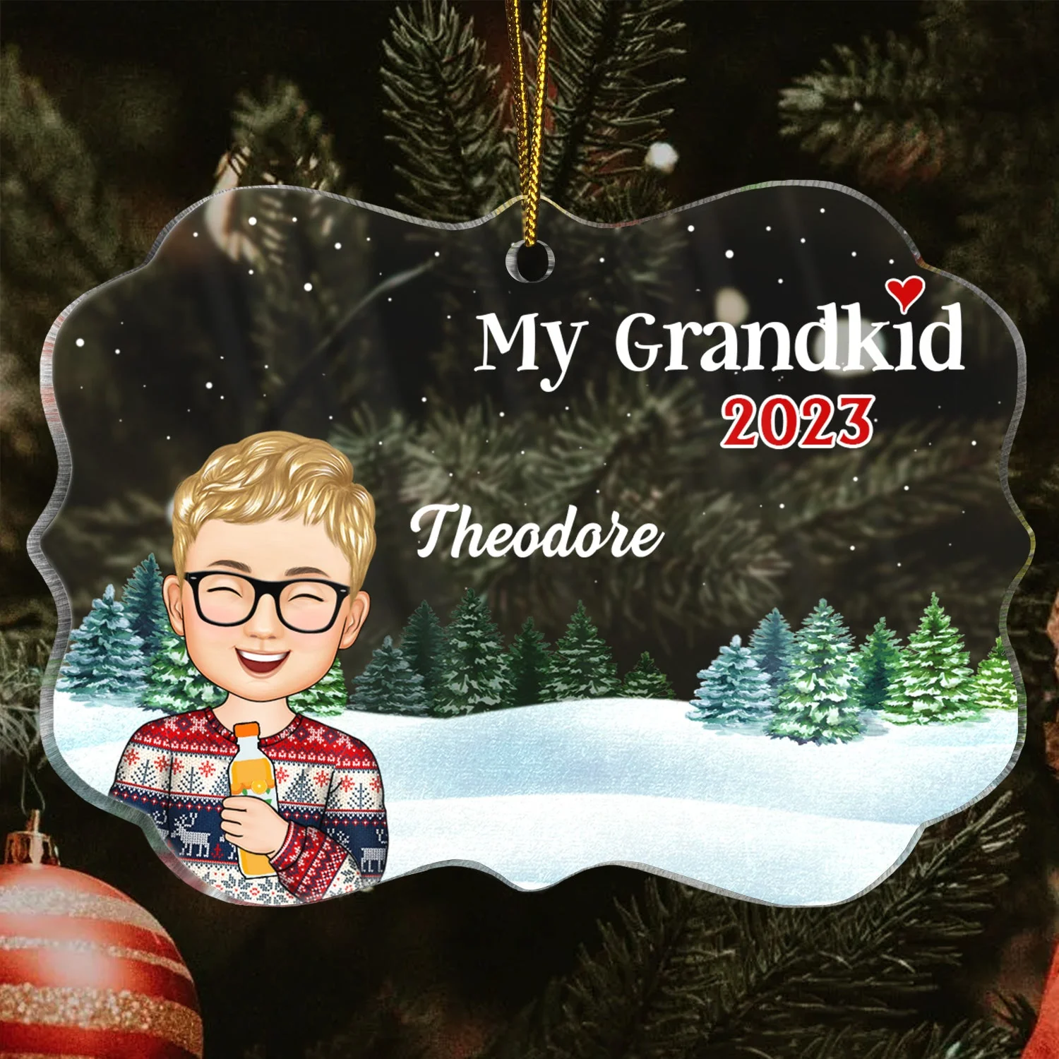 Our Grandkids Children - Christmas Gift For Family, Grandma, Grandpa, Grandparents - Personalized Medallion Acrylic Ornament - Image 3