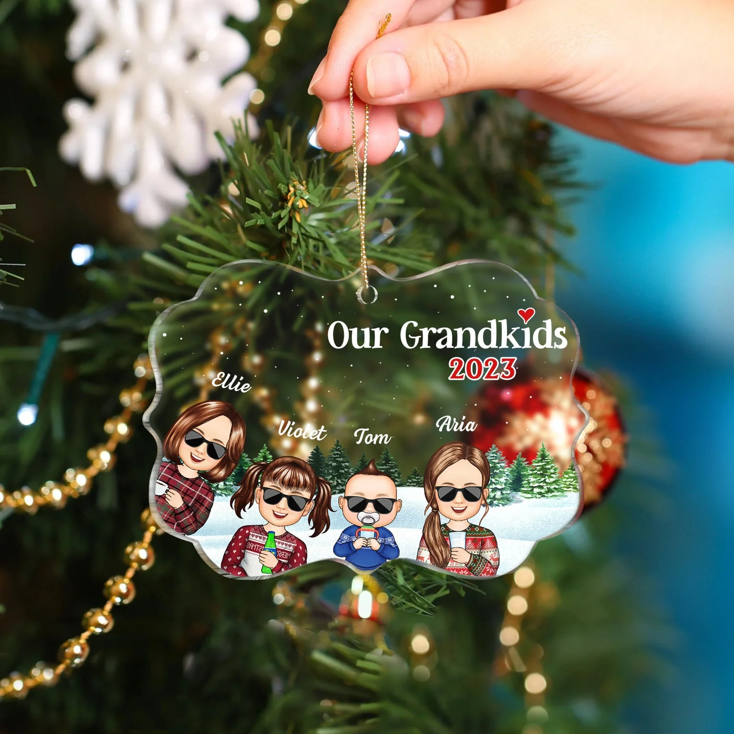 Our Grandkids Children - Christmas Gift For Family, Grandma, Grandpa, Grandparents - Personalized Medallion Acrylic Ornament - Image 4