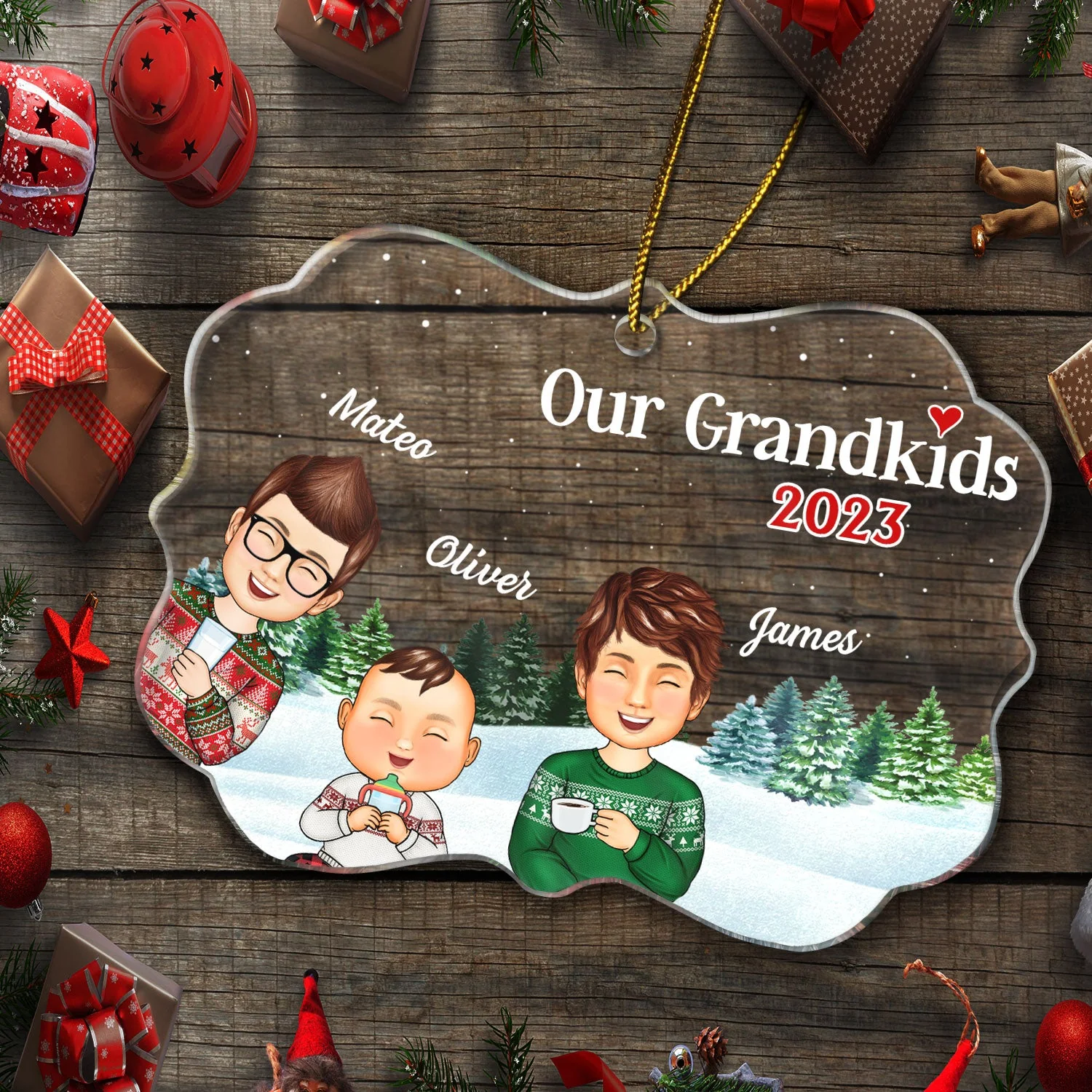 Our Grandkids Children - Christmas Gift For Family, Grandma, Grandpa, Grandparents - Personalized Medallion Acrylic Ornament - Image 5