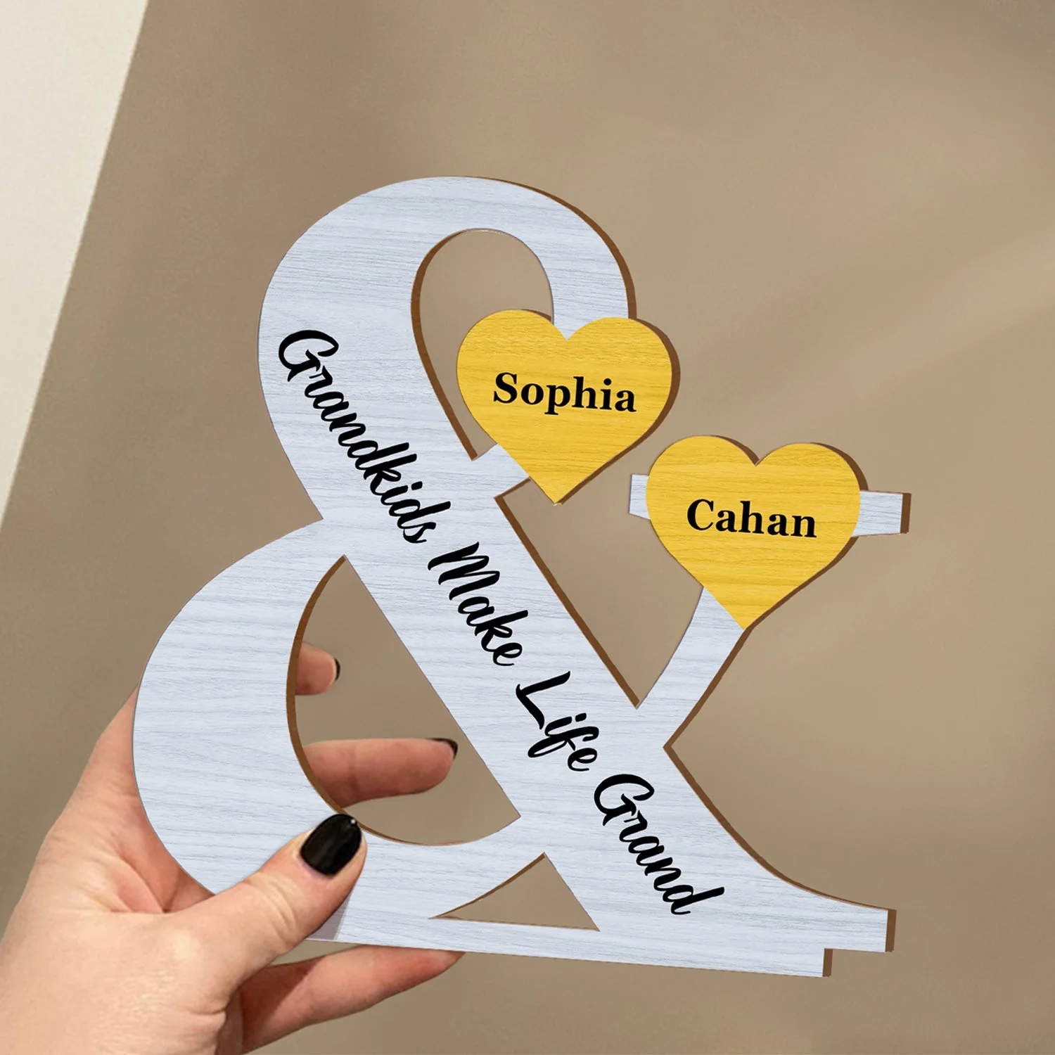 Our Grandkids Our World - Loving Gift For Parent, Grandparent, Nana, Papa - Personalized Custom Shaped 2-Layered Wooden Plaque - Image 3