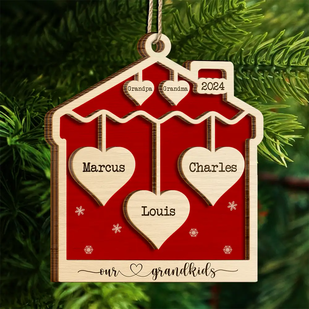 Our Grandkids Sweet Hearts - Personalized 2-Layered Wooden Ornament - Image 4