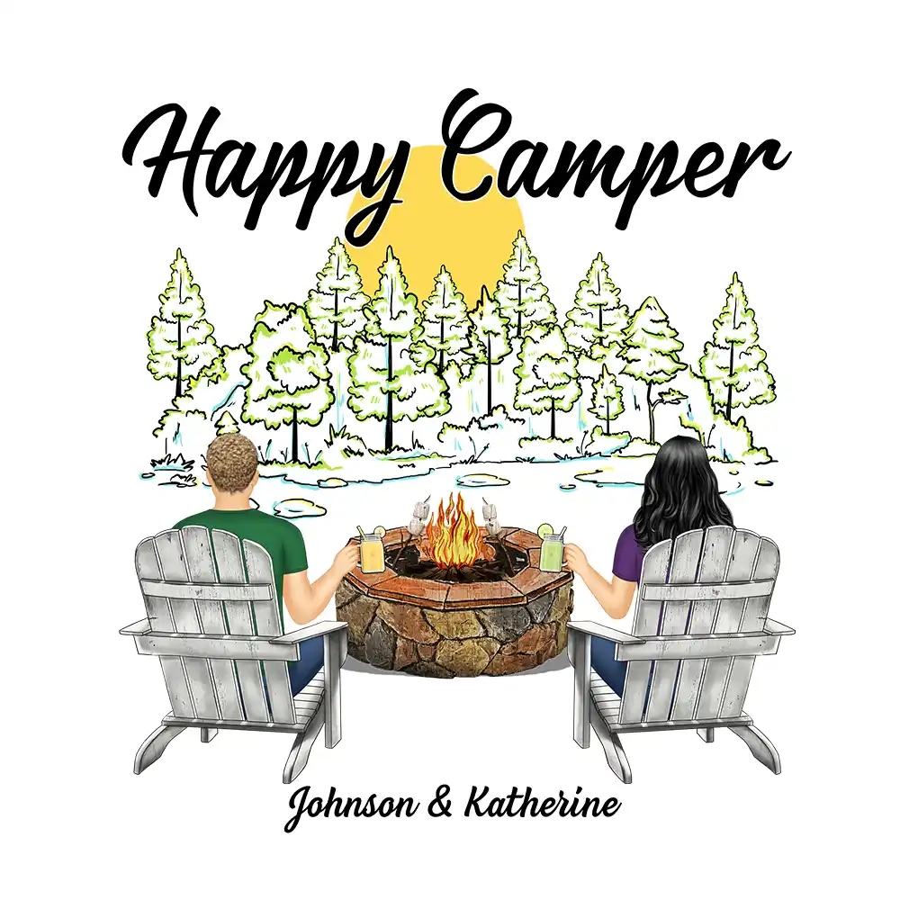 Our Happy Place Couples Fire Pit - Personalized Camping Decal, Decor Decal - Image 2