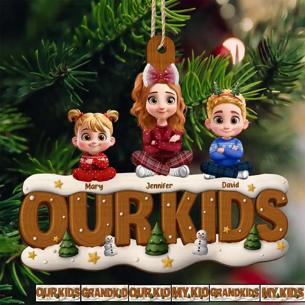 Our Kids Grandkids Christmas - Personalized Custom Shaped Wooden Ornament - Image 2
