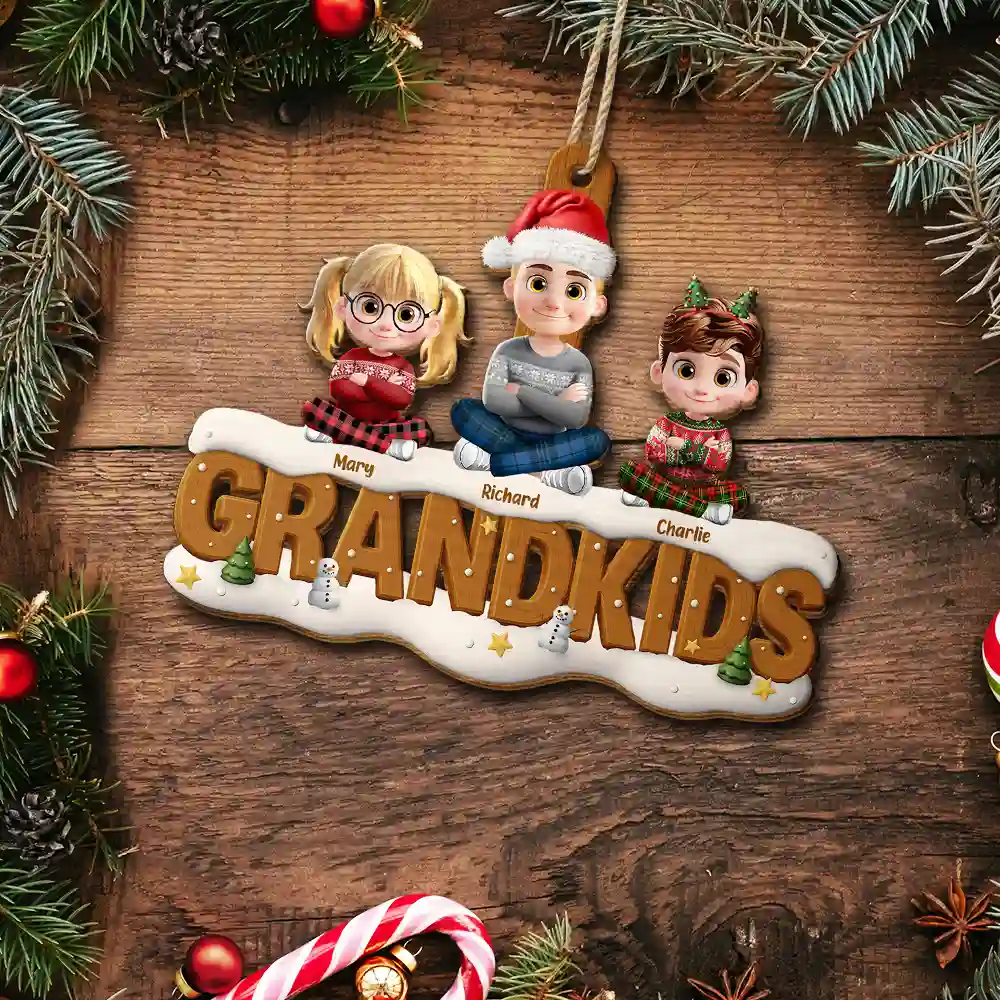 Our Kids Grandkids Christmas - Personalized Custom Shaped Wooden Ornament - Image 6