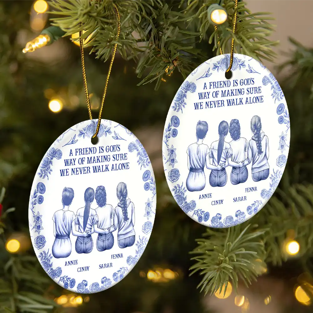 Our Laugh Are Limitless Toile De Jouy Pattern - Personalized Circle Ceramic Ornament - Image 2