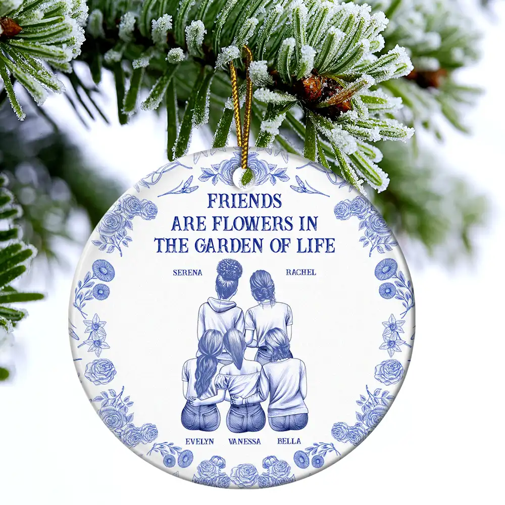 Our Laugh Are Limitless Toile De Jouy Pattern - Personalized Circle Ceramic Ornament - Image 4