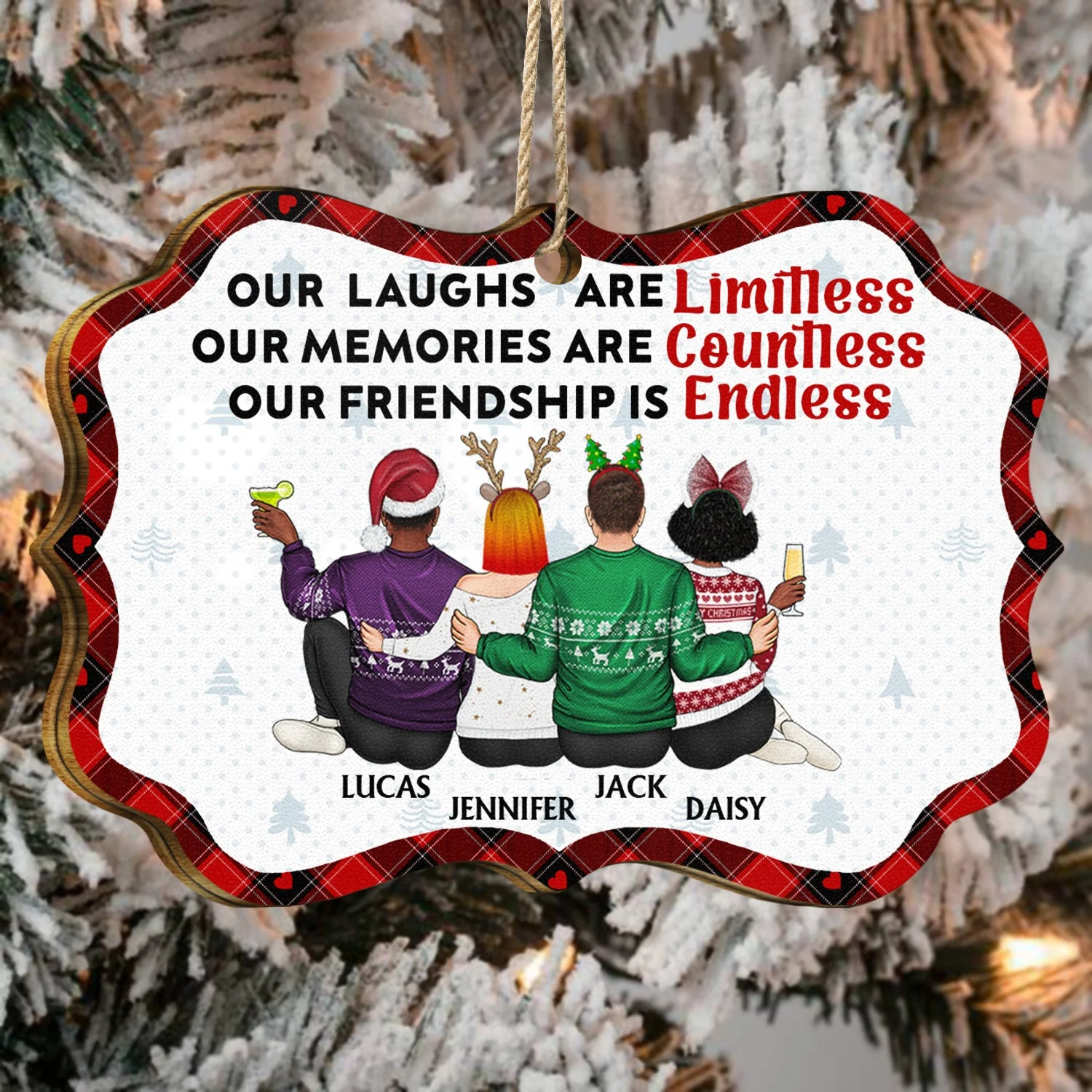 Our Laughs Are Limitless - Christmas Gifts For Besties, Best Friends - Personalized Medallion Wooden Ornament - Image 4