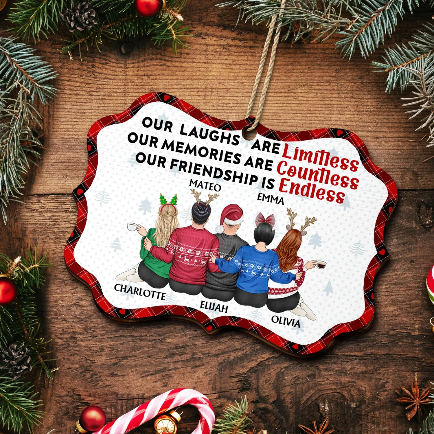 Our Laughs Are Limitless - Christmas Gifts For Besties, Best Friends - Personalized Medallion Wooden Ornament - Image 5