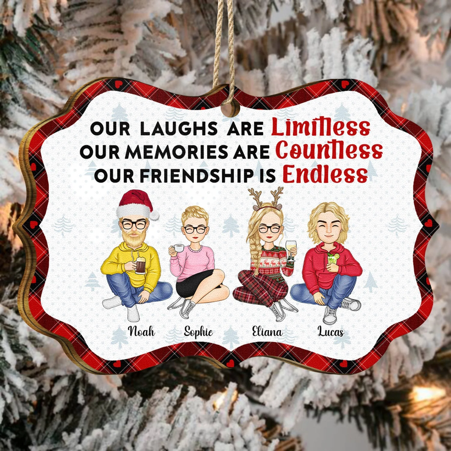 Our Laughs Are Limitless - Christmas Gifts For Besties, Friends - Personalized Medallion Wooden Ornament - Image 4