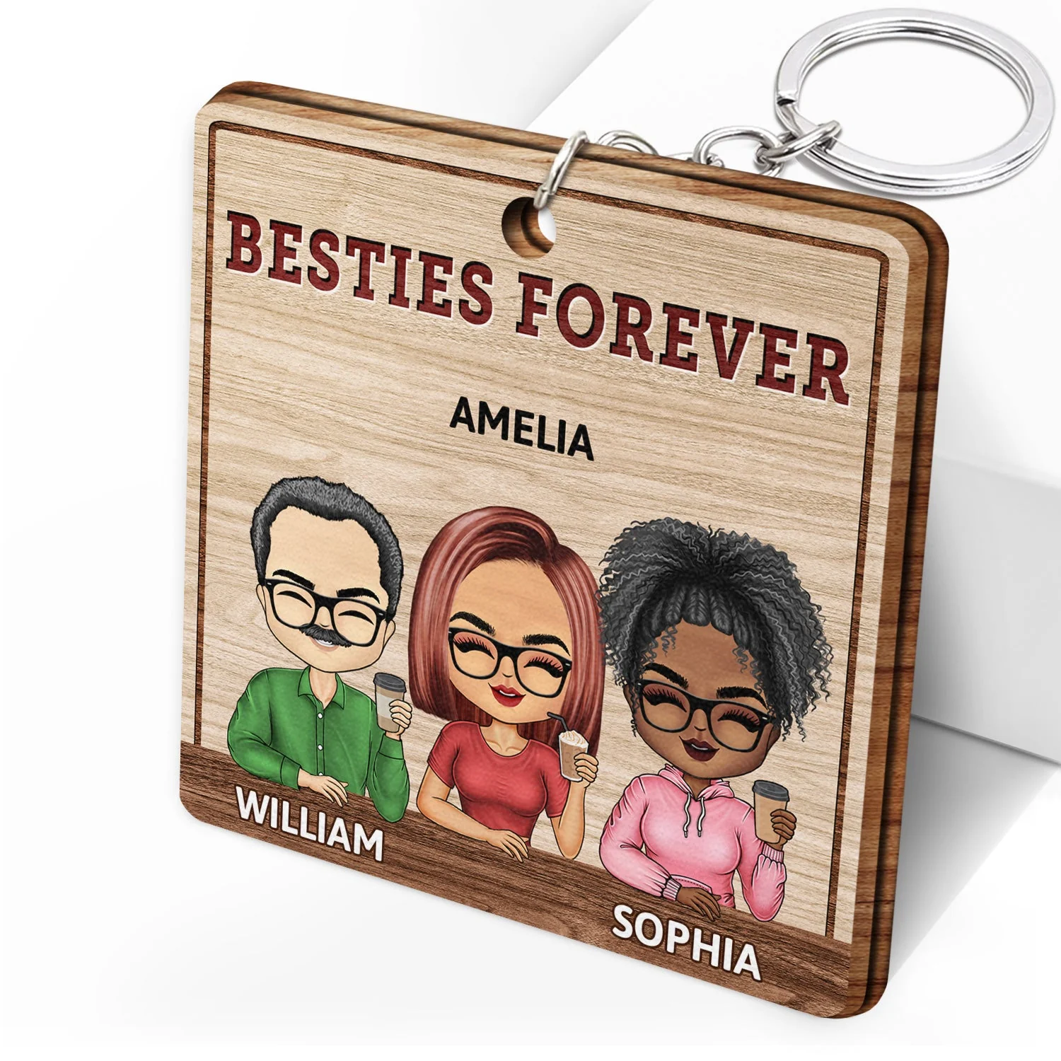 Our Laughs Are Limitless - Funny, Anniversary, Birthday Gifts For Best Friends, Besties - Personalized Custom Wooden Keychain - Image 2