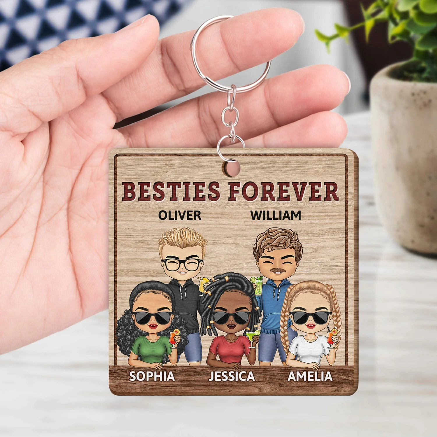 Our Laughs Are Limitless - Funny, Anniversary, Birthday Gifts For Best Friends, Besties - Personalized Custom Wooden Keychain - Image 4