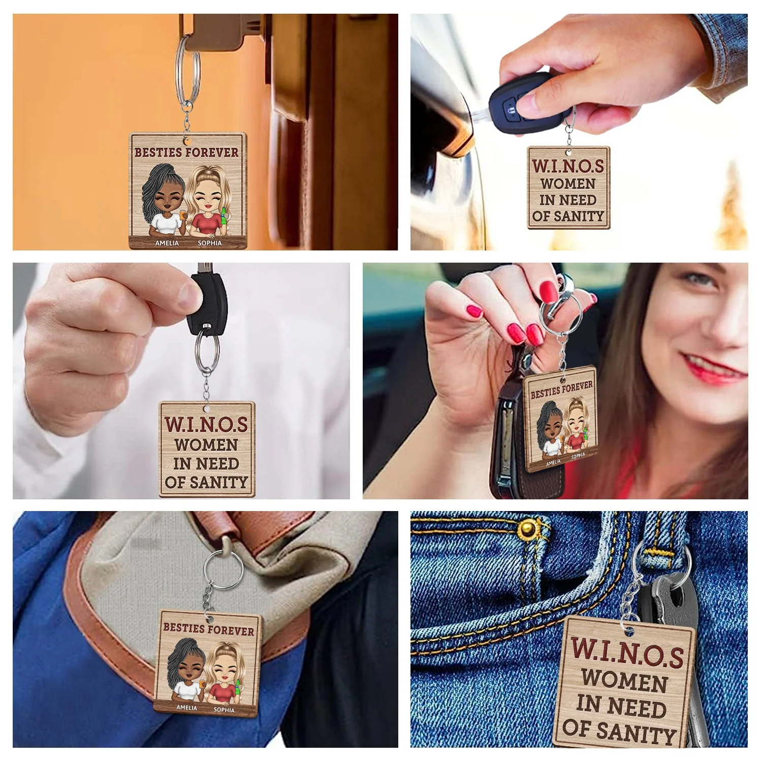 Our Laughs Are Limitless - Funny, Anniversary, Birthday Gifts For Best Friends, Besties - Personalized Custom Wooden Keychain - Image 6
