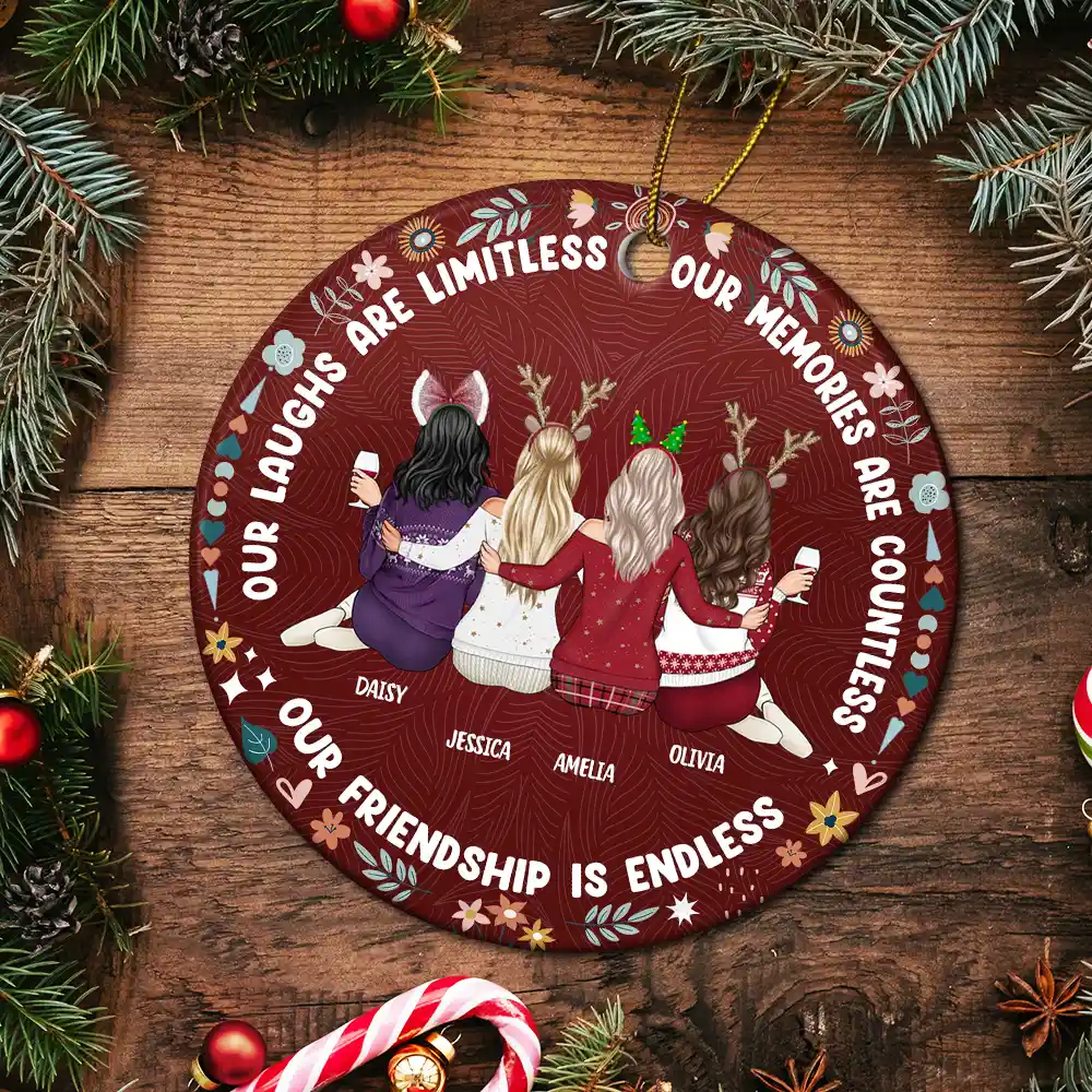 Our Laughs Are Limitless Our Memories Are Countless - Personalized Circle Ceramic Ornament - Image 5