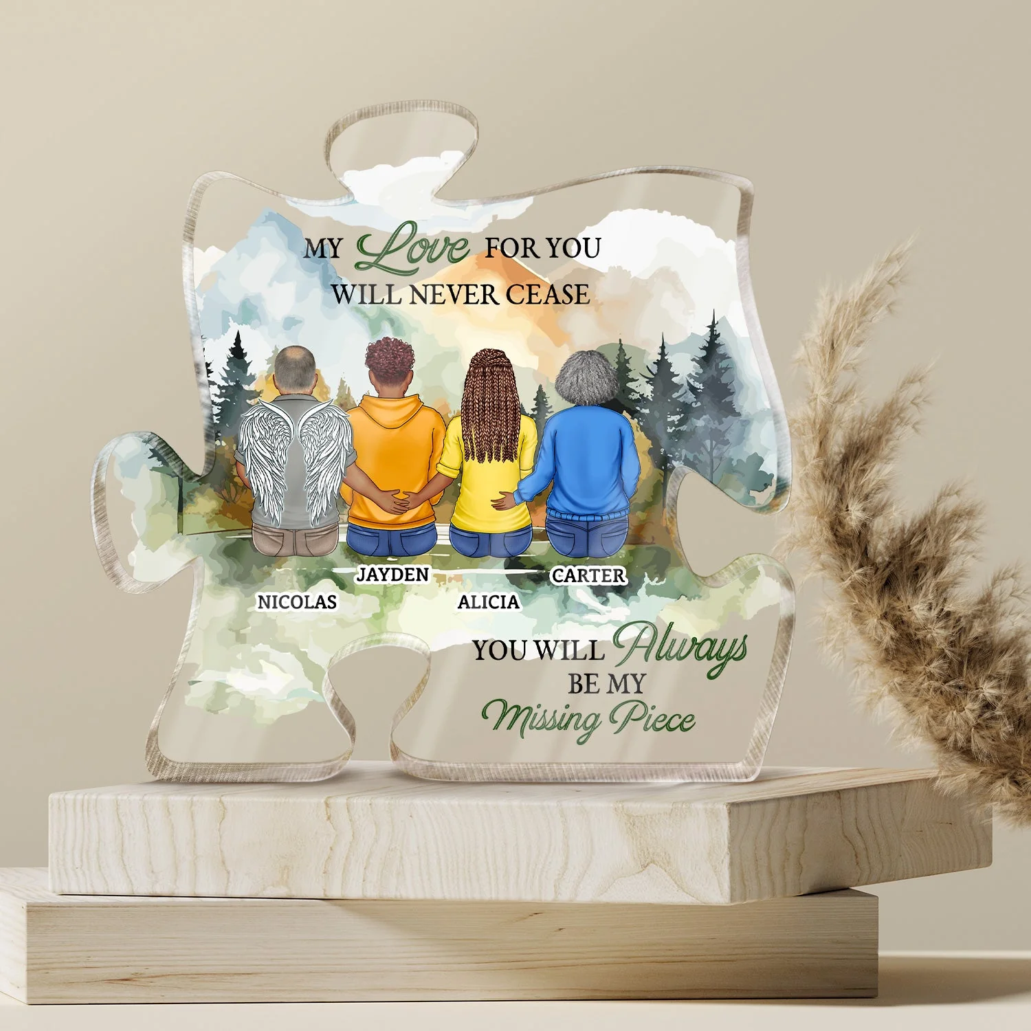 Our Love For You Will Never Cease - Memorial Gift For Family, Friend - Personalized Puzzle Shaped Acrylic Plaque - Image 4