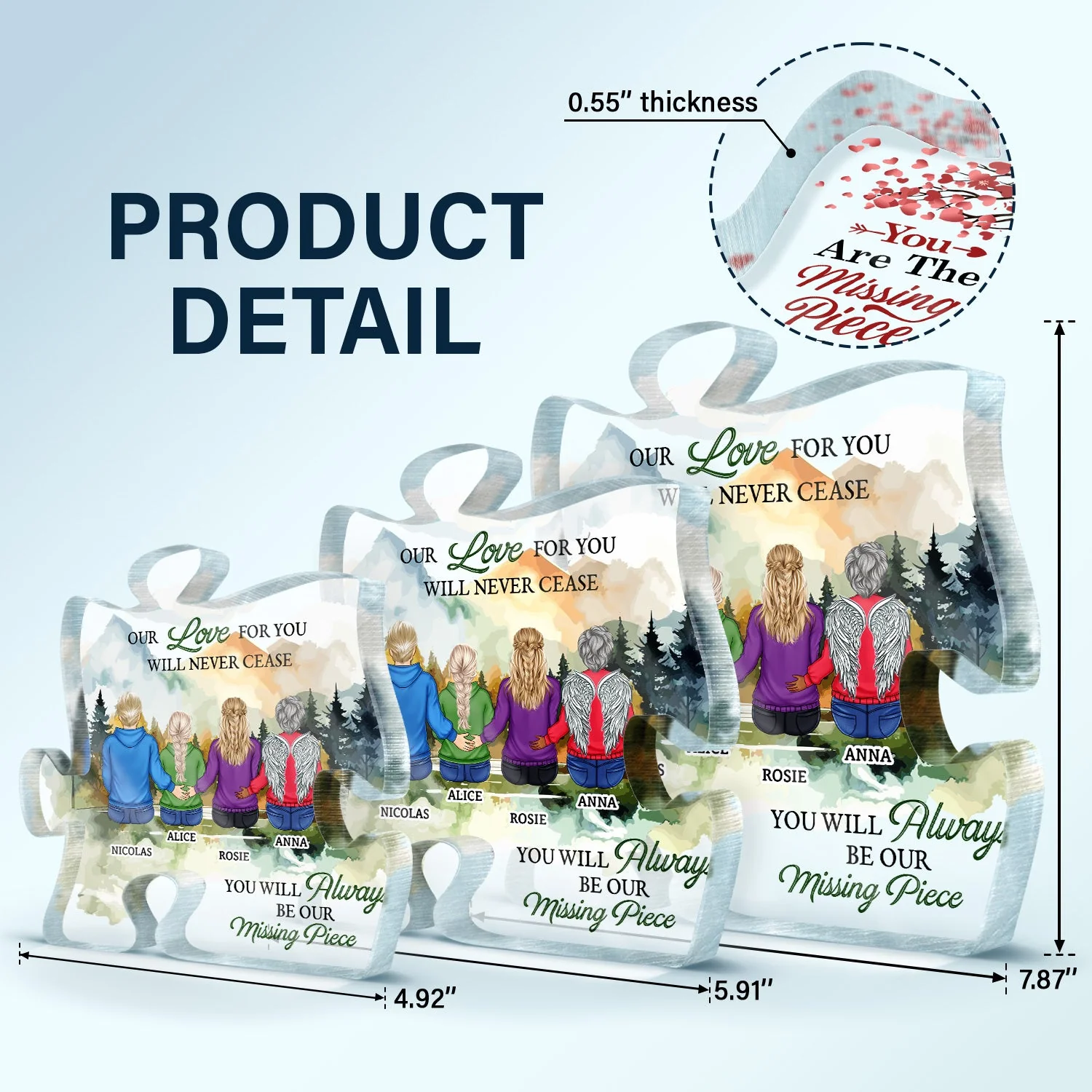 Our Love For You Will Never Cease - Memorial Gift For Family, Friend - Personalized Puzzle Shaped Acrylic Plaque - Image 5