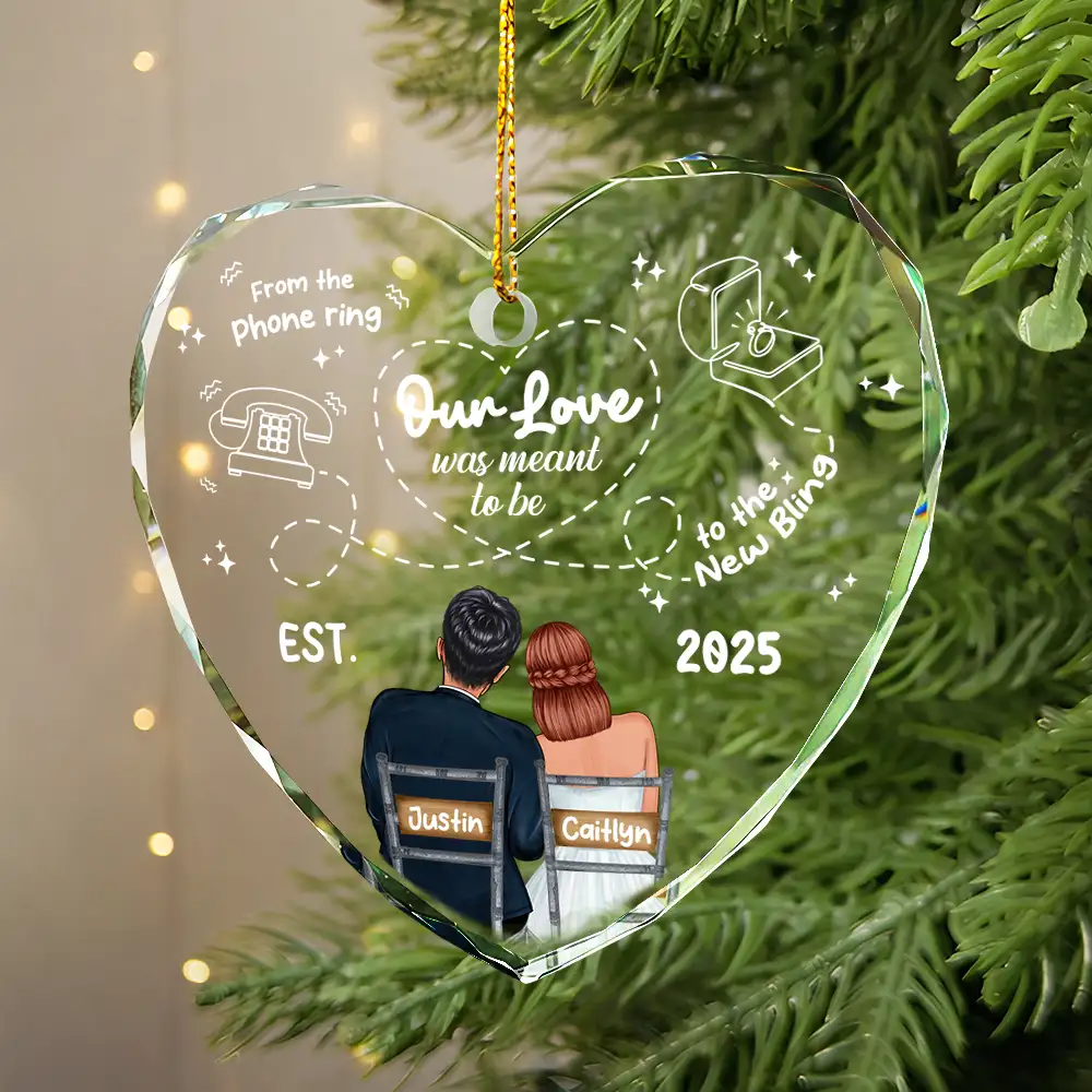 Our Love Was Meant To Be - Personalized Heart Shaped Glass Ornament - Image 2