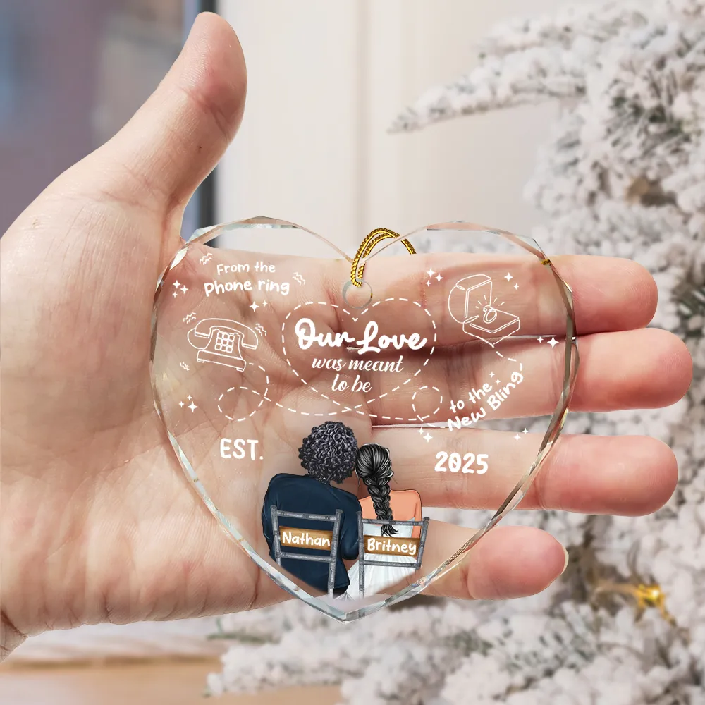 Our Love Was Meant To Be - Personalized Heart Shaped Glass Ornament - Image 3