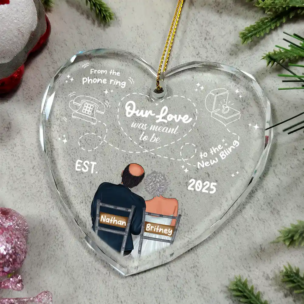 Our Love Was Meant To Be - Personalized Heart Shaped Glass Ornament - Image 4