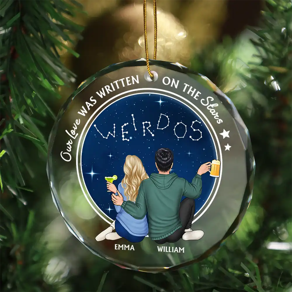 Our Love Was Written On The Stars - Personalized Circle Glass Ornament - Image 3