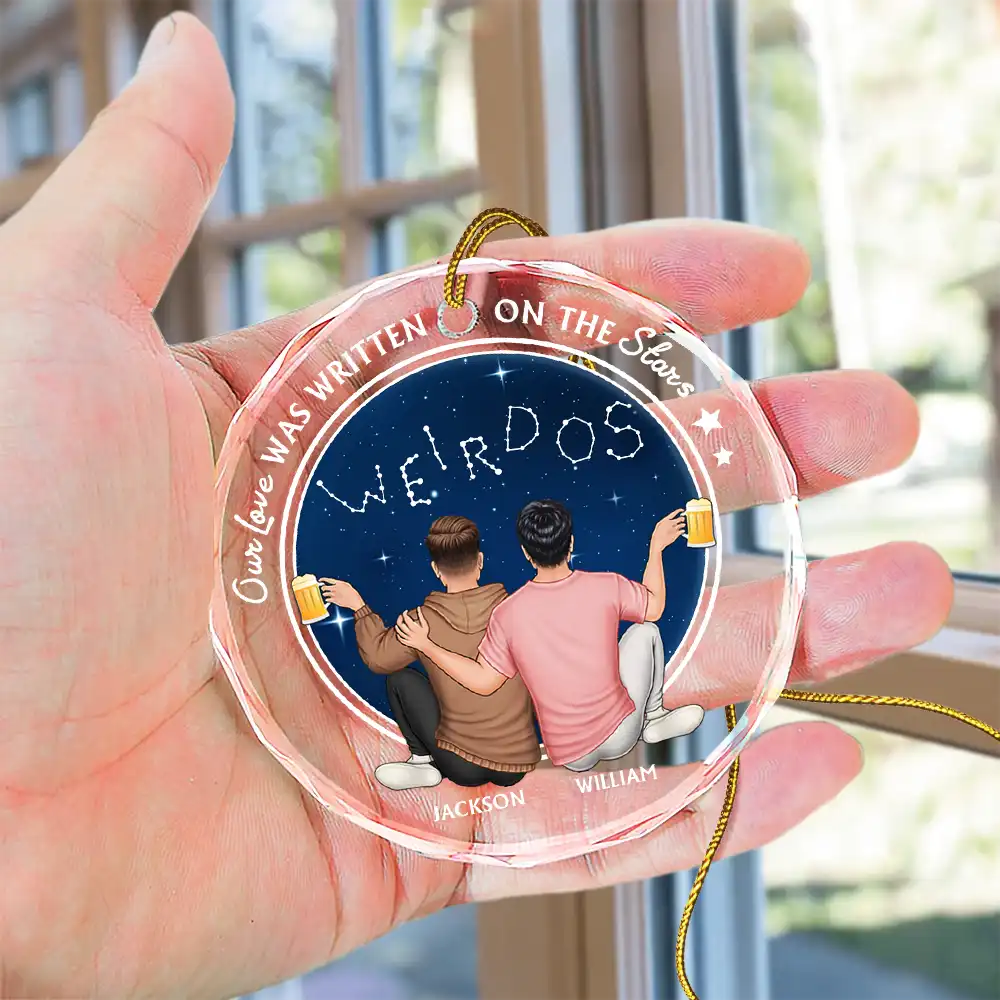 Our Love Was Written On The Stars - Personalized Circle Glass Ornament - Image 4