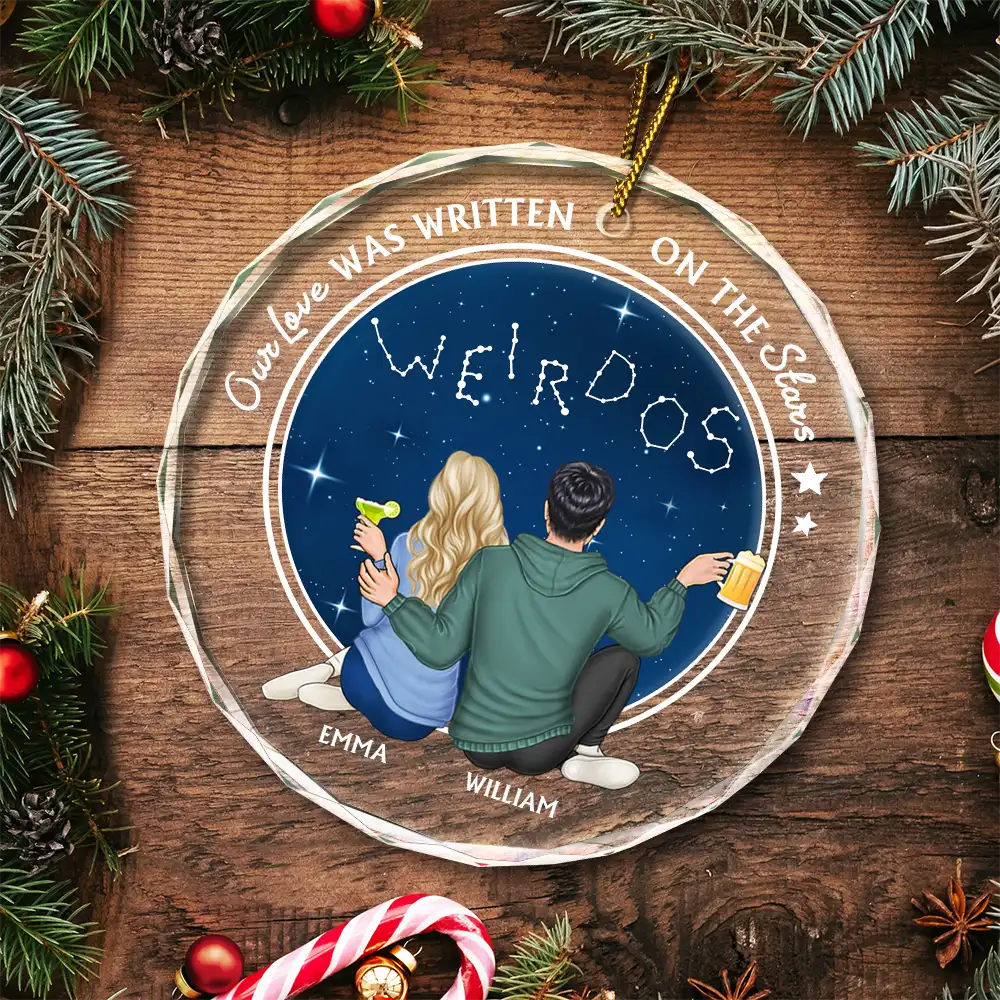 Our Love Was Written On The Stars - Personalized Circle Glass Ornament - Image 5