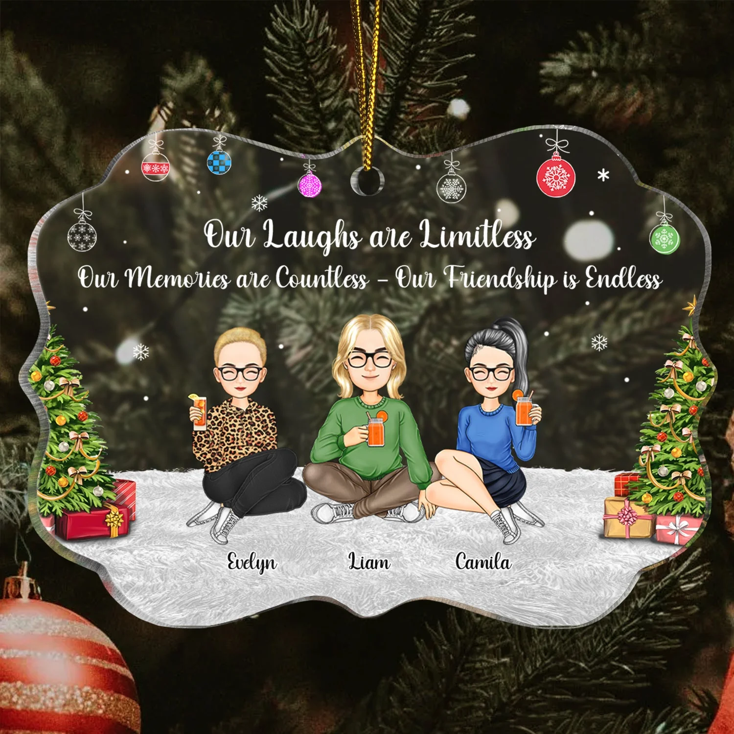 Our Memories Are Countless Our Friendship Is Endless - Christmas, Gift For Bestie - Personalized Medallion Acrylic Ornament - Image 3