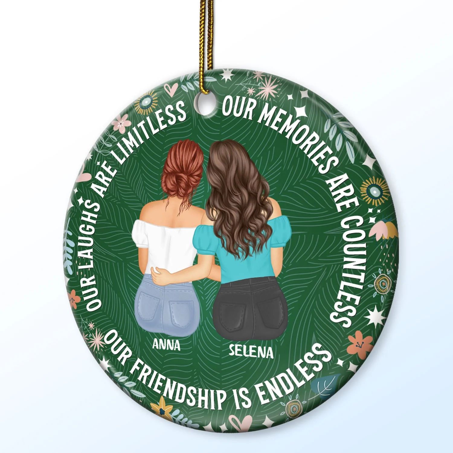 Our Memories Are Countless, Our Friendship Is Endless - Christmas Gifts For Besties, Soul Sisters - Personalized Circle Ceramic Ornament - Image 2