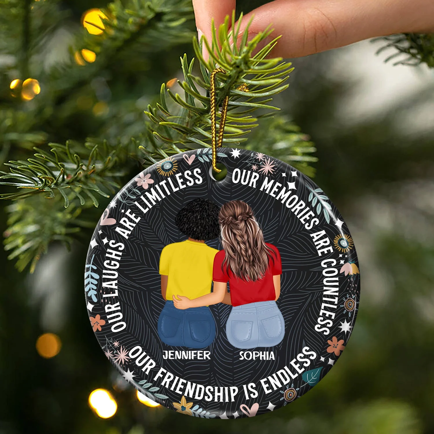 Our Memories Are Countless, Our Friendship Is Endless - Christmas Gifts For Besties, Soul Sisters - Personalized Circle Ceramic Ornament - Image 3