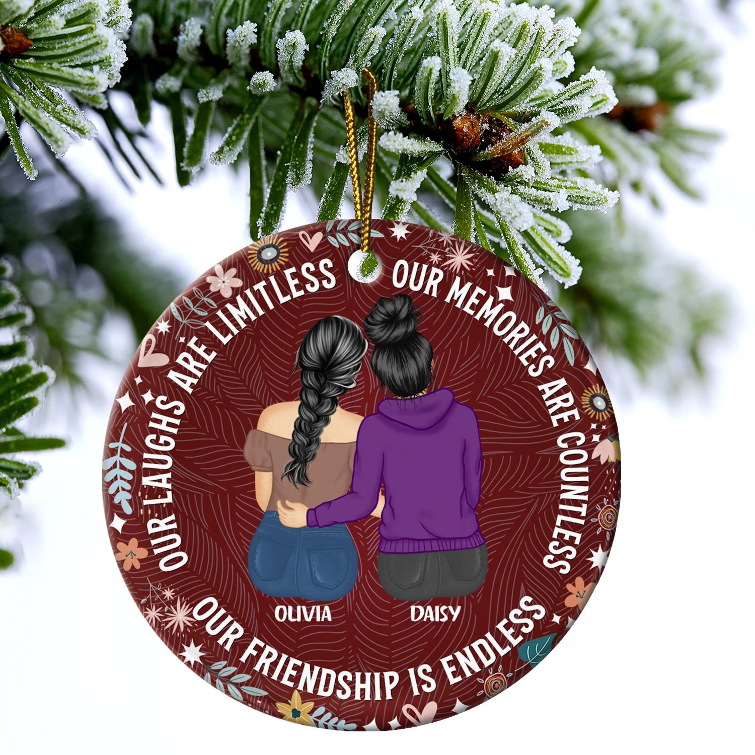Our Memories Are Countless, Our Friendship Is Endless - Christmas Gifts For Besties, Soul Sisters - Personalized Circle Ceramic Ornament - Image 4