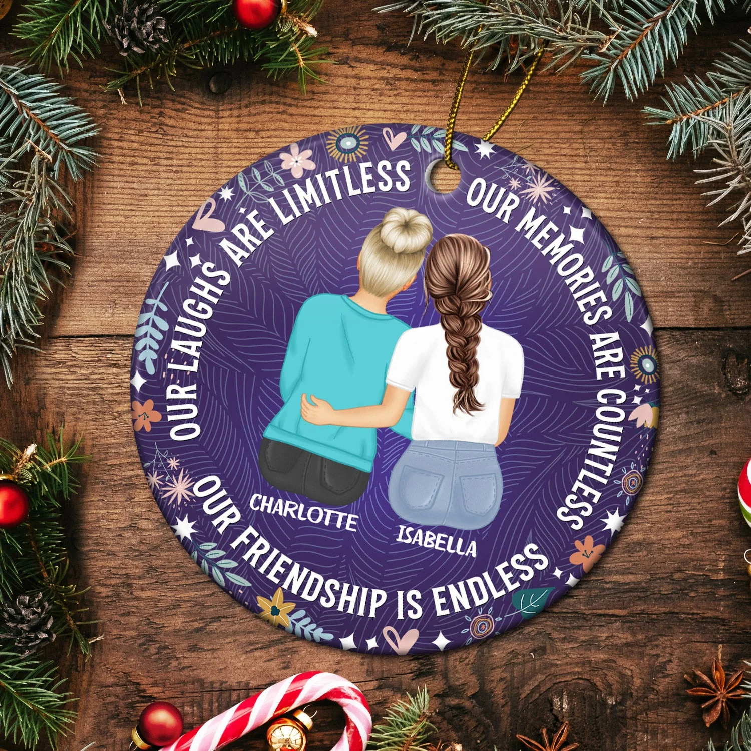 Our Memories Are Countless, Our Friendship Is Endless - Christmas Gifts For Besties, Soul Sisters - Personalized Circle Ceramic Ornament - Image 5