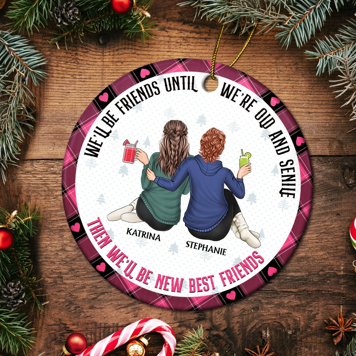 Our Memories Are Countless, Our Friendship Is Endless Pink - Christmas Gifts For Besties, Soul Sisters - Personalized Circle Ceramic Ornament - Image 5