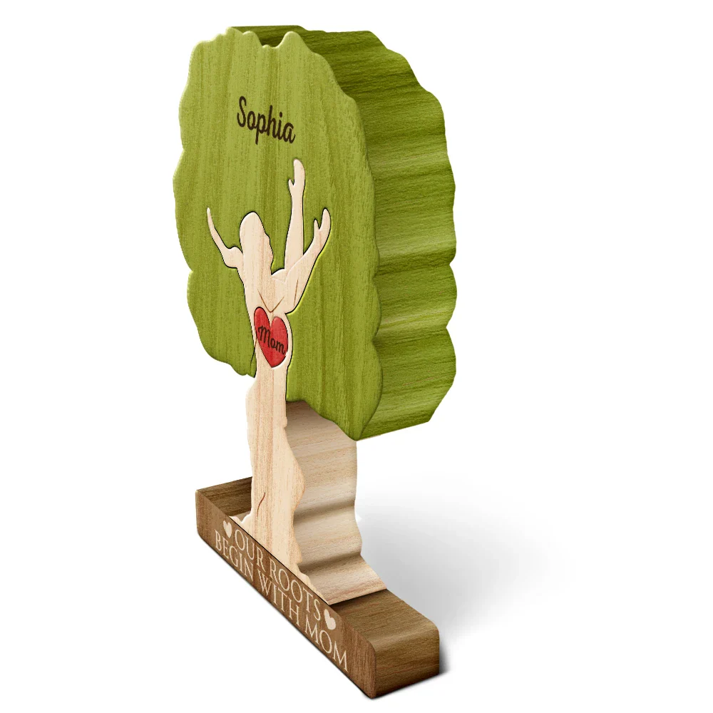 Our Roots Begin With Mom - Personalized Custom Shaped Wooden Puzzle - Image 2