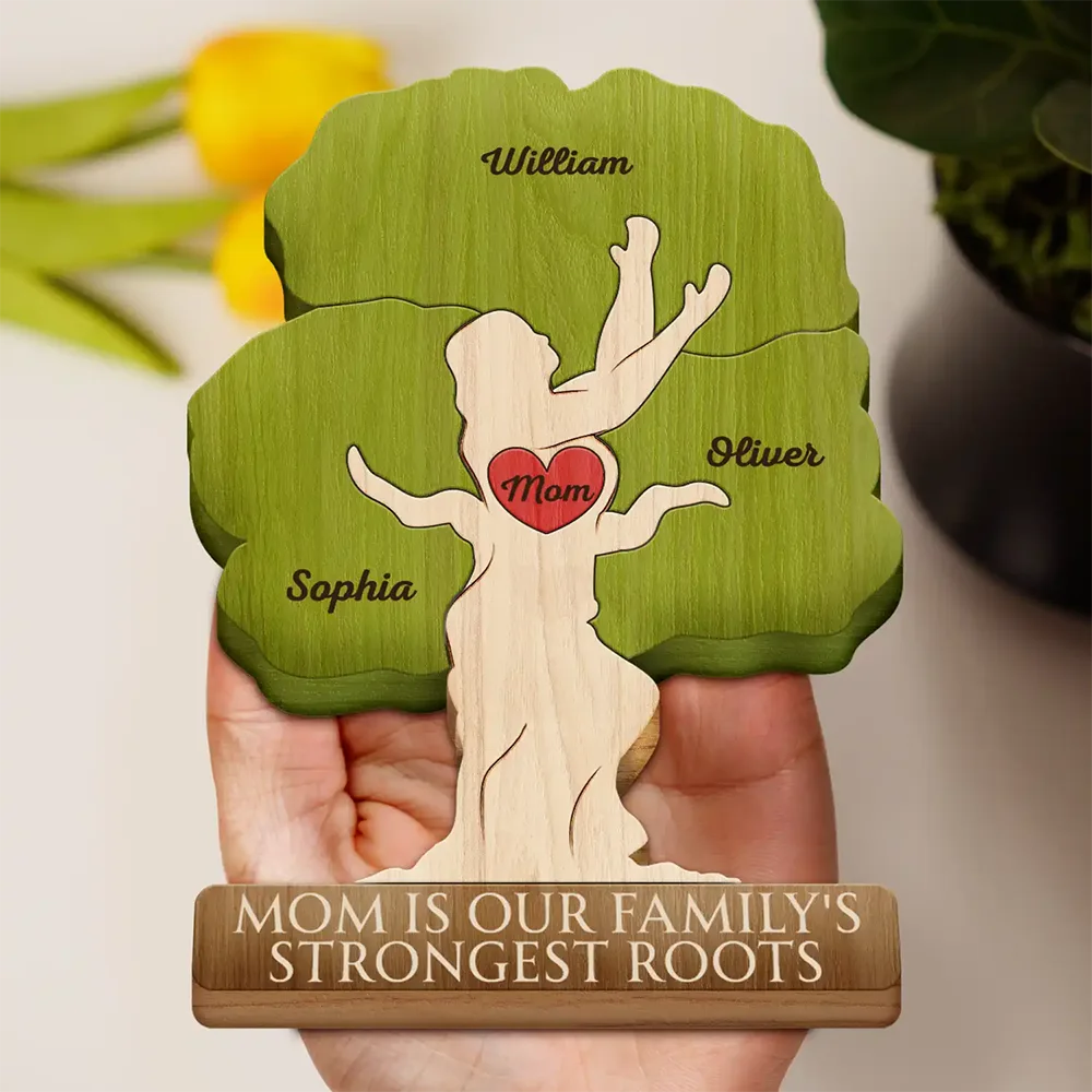 Our Roots Begin With Mom - Personalized Custom Shaped Wooden Puzzle - Image 3