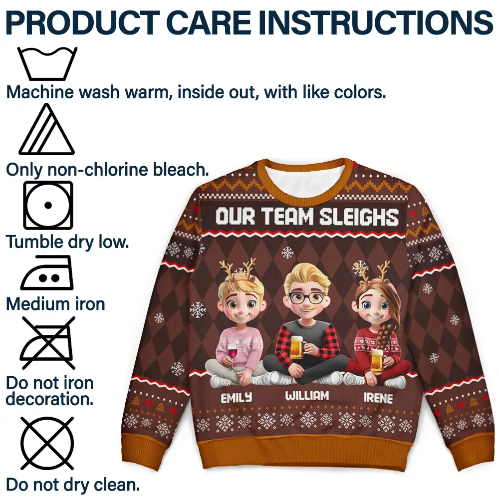 Our Team Sleighs Custom Team Name, Work Party Sweater - Personalized Unisex Ugly Sweater - Image 7