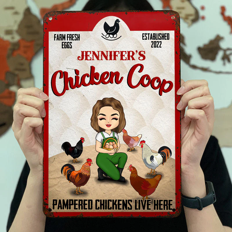 Pampered Chickens Live Here - Chicken Coop Decoration - Personalized Custom Classic Metal Signs - Image 4