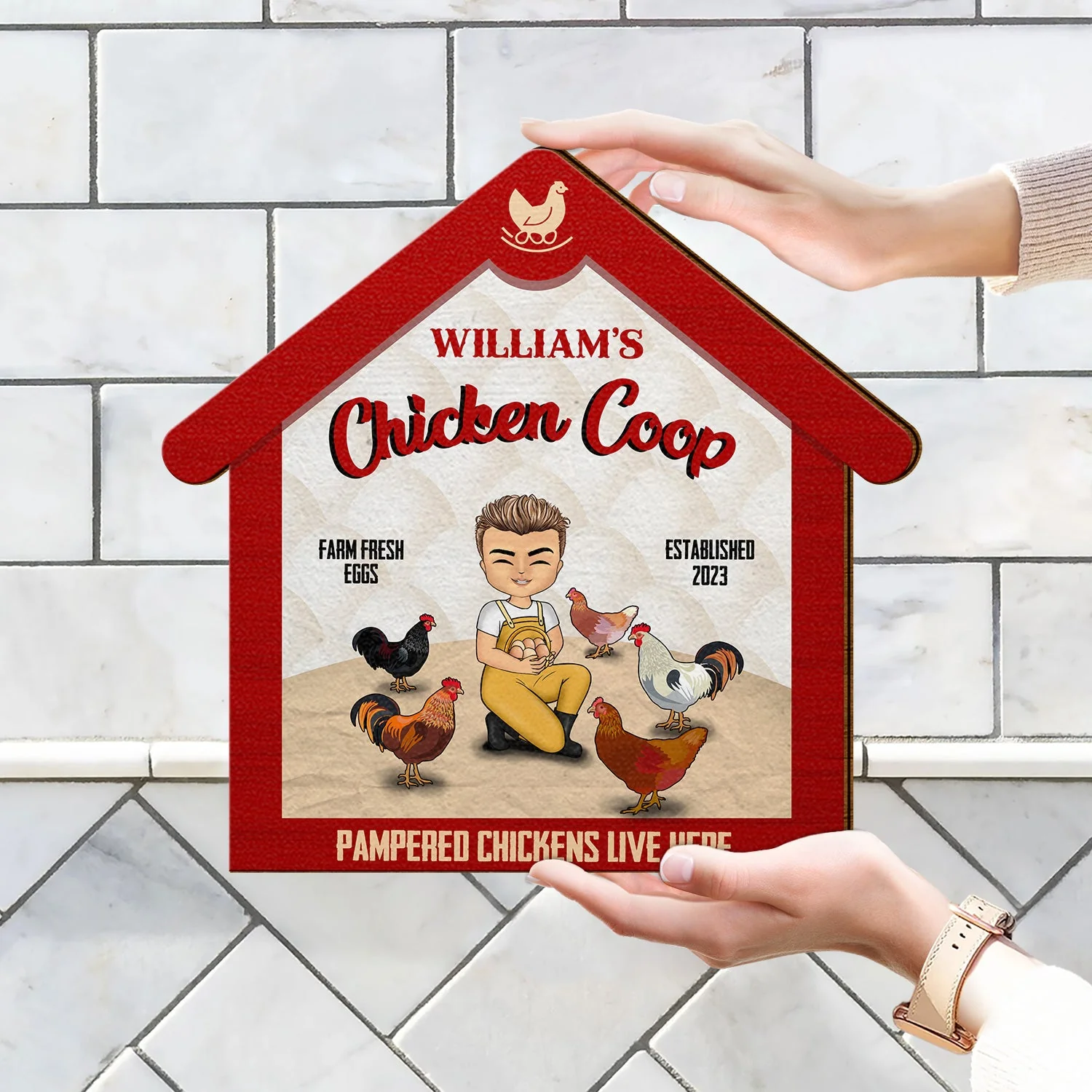 Pampered Chickens Live Here - Chicken Coop Decoration - Personalized Custom Shaped Wood Sign - Image 4
